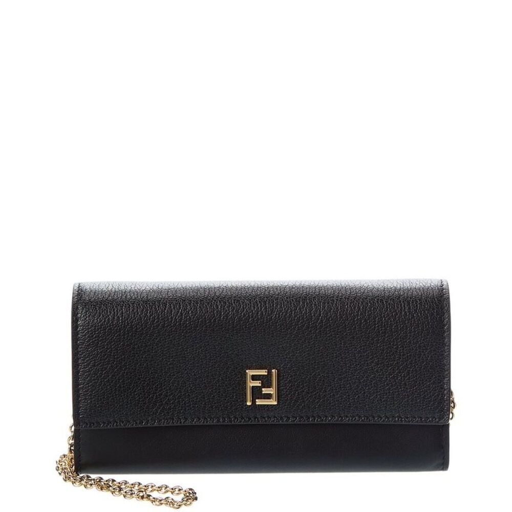 Fendi Ff Leather Continental Wallet On Chain, Black